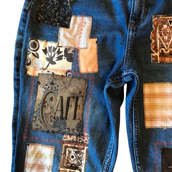 Upcycled Boho Patchwork Jeans, Women's Size 10: Coffee-Inspired Hippie Pants - Picture 8 of 15